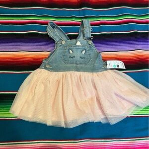 NWT OshKosh Denim Unicorn Overall Dress with Pink Tulle Skirt